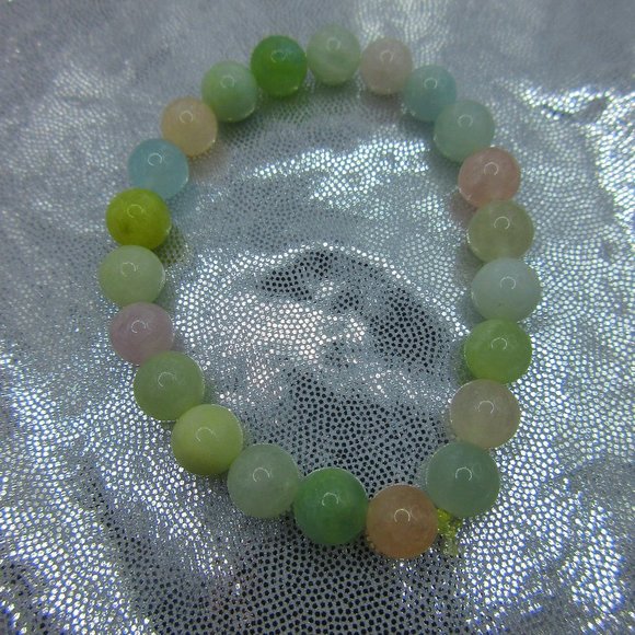 Aquamarine & Morganite 8mm Round 7" Stretchy Gemstone Bracelet - Picture 2 of 3